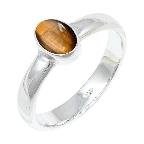 Tiger Eye Edelstein Sterling Silber Stilvoller Handgefertigter Band Ring Geschenkartikel für Männer und Frauen in allen Größen Schmuck JSR-127CC19_(65 (20.7)) von JEWELFORCE