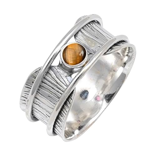 Tigerauge Edelstein Sterling Silber Stilvoller Handgefertigter Band Ring Geschenkartikel für Männer und Frauen in allen Größen Schmuck JSR-156CC28_(74 (23.6)) von JEWELFORCE