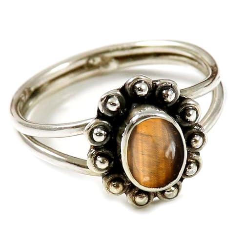 Tigerauge Edelstein Sterling Silber Stilvoller Handgefertigter Band Ring Geschenkartikel für Männer und Frauen in allen Größen Schmuck JSR-191CC15_(61 (19.4)) von JEWELFORCE