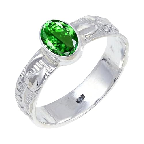 Tsavorite Lab Grown Edelstein für Herren und Damen in allen Größen Sterling Silber Stilvoller Handgefertigter Band Ring Geschenkartikel Schmuck JSR-117AU20_(66 (21.0)) von JEWELFORCE