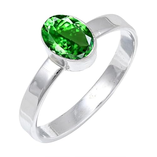 Tsavorite Lab Grown Edelstein für Herren und Damen in allen Größen Sterling Silber Stilvoller Handgefertigter Band Ring Geschenkartikel Schmuck JSR-129AU16_(62 (19.7)) von JEWELFORCE