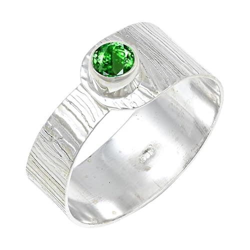 Tsavorite Lab Grown Edelstein für Herren und Damen in allen Größen Sterling Silber Stilvoller Handgefertigter Band Ring Geschenkartikel Schmuck JSR-135AU5_(51 (16.2)) von JEWELFORCE