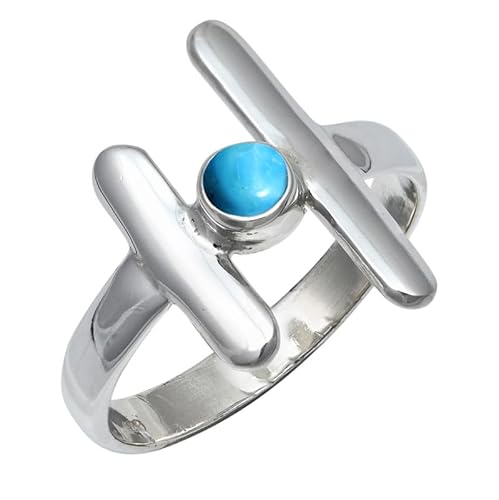 Turqouise Lab Grown Edelstein Sterling Silber Stilvoller Handgefertigter Band Ring Geschenkartikel für Männer und Frauen in allen Größen Schmuck JSR-105BT9_(55 (17.5)) von JEWELFORCE