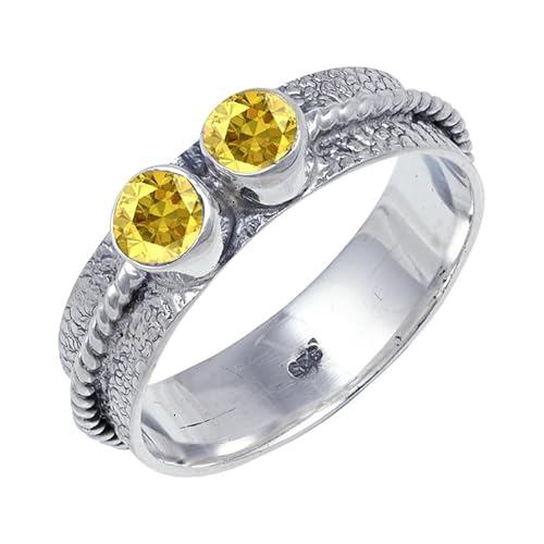 Yellow Sapphire Lab Grown Edelstein 925 Sterling Silber Stilvoller Handgefertigter Band Ring Geschenkartikel Herren und Damen Alle Größen Schmuck JSR-112AP14_(60 (19.1)) von JEWELFORCE
