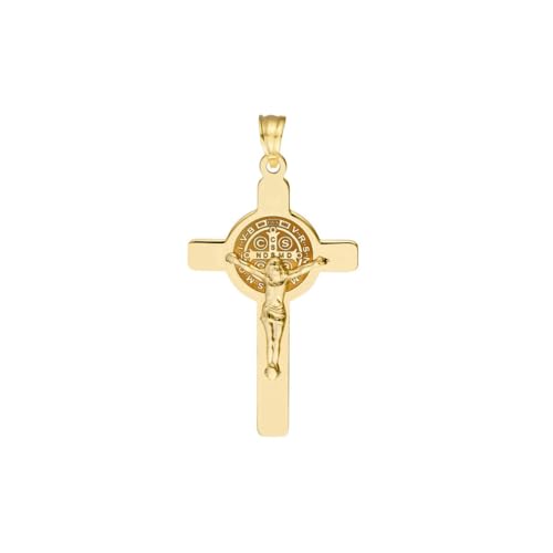 JEWELHEART 14K Massiv Gold Heiliger Benedikt Kruzifix Anhänger - Zweiseitiges San Benito Kreuz mit Jesus Christus - Lasergravur Religiöser Charm für Männer & Frauen - Made in Italy JEWELHEART 14K Massiv Gold Heiliger Benedikt Kruzifix Anhänger - Zweiseitiges San Benito Kreuz mit Jesus Christus - Lasergravur Religiöser Charm für Männer & Frauen - Made in Italy von JEWELHEART