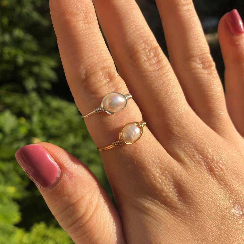 Ovaler Süßwasserperlenring | Goldener Ring Silberring Drahtring von JEWELLERYGOODIESS