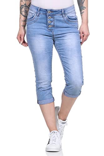 Jewelly Damen Capri Jeans 7/8 Hose Chino Bermuda Kurze Shorts Stretch Denim Pants 8 (34, Blau 48) von Jewelly