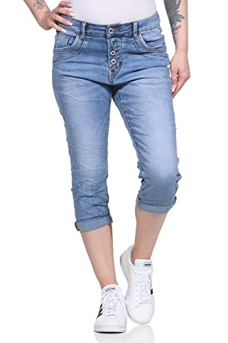 Jewelly Damen Capri Jeans 7/8 Hose Chino Bermuda Kurze Shorts Stretch Denim Pants 8 (34, Blau 77) von Jewelly