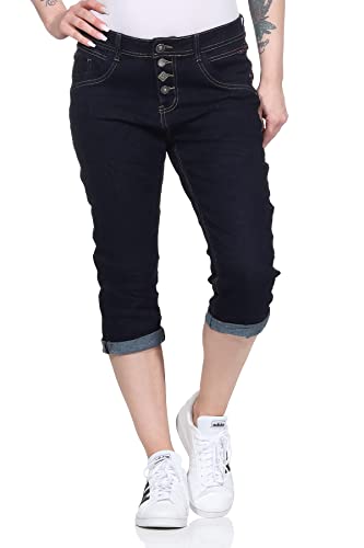 Jewelly Damen Capri Jeans 7/8 Hose Chino Bermuda Kurze Shorts Stretch Denim Pants 8 (36, Schwarz 30) von Jewelly