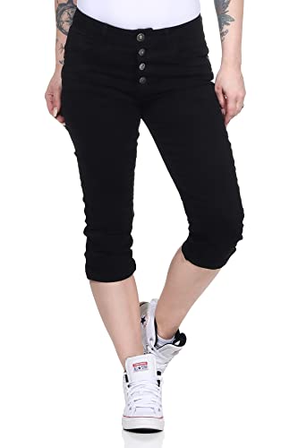 Jewelly Damen Capri Jeans 7/8 Hose Sommer Bermuda Kurze Shorts Denim Stretch 13 (34, Schwarz) von Jewelly