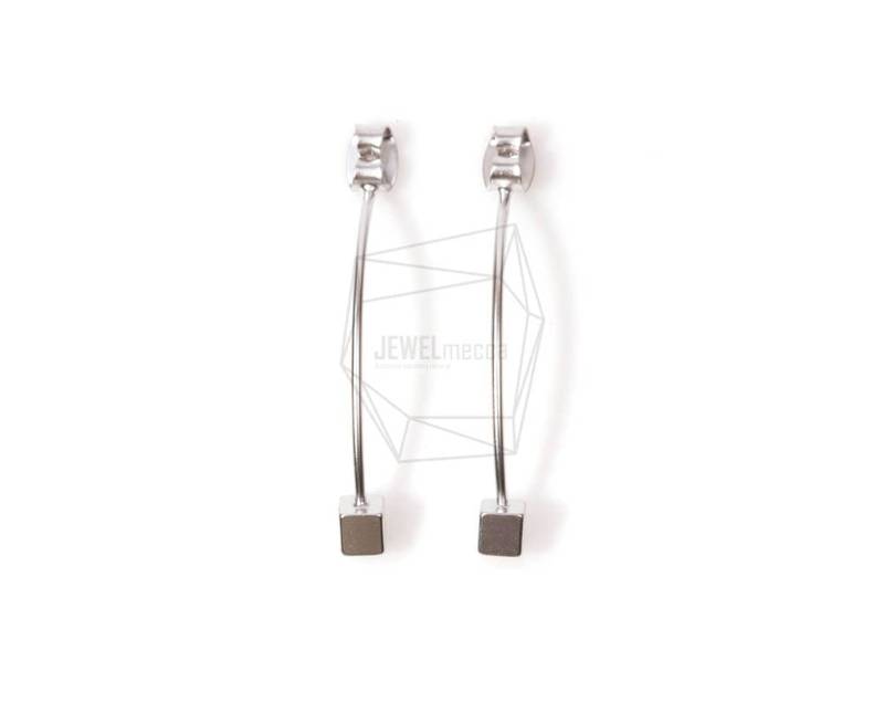 Erg-497-Mr/2 Stück Würfel Mit Bar Post Ohrring Rückkomponente 4mm X 33mm Matt Rhodiniert Über Messing Schmuckherstellung von JEWELMECCA