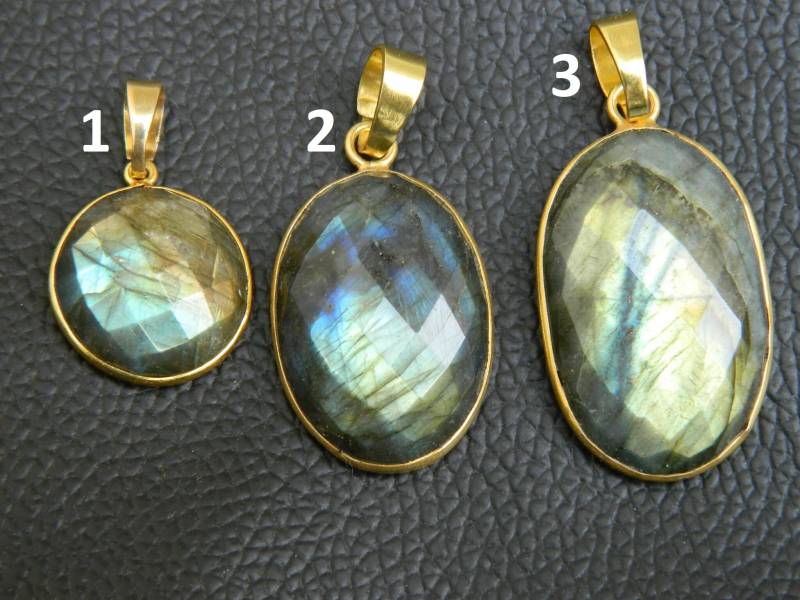 Labradorit Edelstein Facettiert Oval & Runde Form Lünette Link Vergoldet Anhänger Geburtsstein Handgemacht Exklusive Auffällige Schmuck Geschenk von JEWELRYMAKINGART