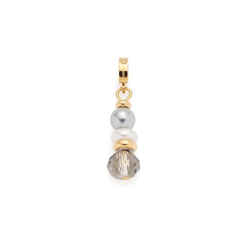 JEWELS BY LEONARDO Anhänger Clip & Mix Pauly • Ketten-Anhänger aus goldfarbenem Edelstahl • aufgereihte Glas- und Imitationsperlen in grautönen • Clip S (3,5 mm Ø) • Schmuck Geschenk Damen • 025654 von JEWELS BY LEONARDO