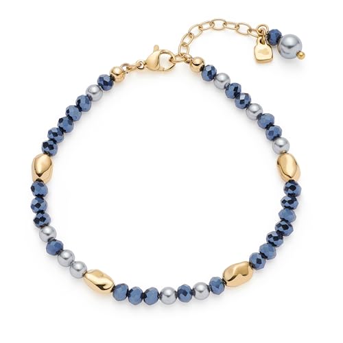 JEWELS BY LEONARDO Armband Aline • Arm-Schmuck aus goldfarbenem Edelstahl • Mix aus aufgereihten Perlen, Glassteinen und Goldnuggets • 18,5-21 cm Länge • Schmuck Geschenk für Frauen • 025375 von JEWELS BY LEONARDO