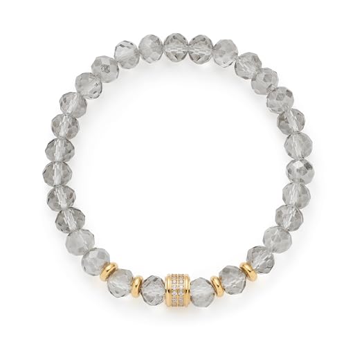 JEWELS BY LEONARDO Armband Berna • elastische Armkette aus goldfarbenem Edelstahl • graue Glasperlen mit goldenem Element mit Zirkoniasteinchen • 19 cm Länge • Schmuck Geschenk für Frauen • 024875 von JEWELS BY LEONARDO