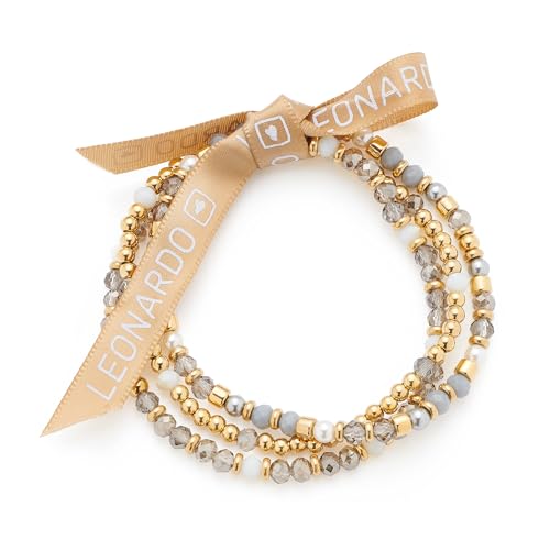 JEWELS BY LEONARDO Armband Bernadette • elastisches Armketten-Set aus goldfarbenem Edelstahl • filigran Perlen in grau- und weißtönen • 19,5 cm Länge • Schmuck Geschenk für Frauen • 024848 von JEWELS BY LEONARDO