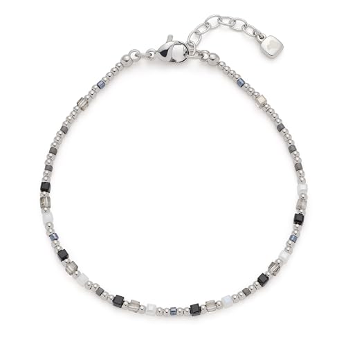 JEWELS BY LEONARDO Armband Ciao Lizo • Arm-Schmuck aus silberfarbenem Edelstahl • aufgereihte geometrische Perlen in Schwarz und Weiß • 18,5-21,5 cm Länge • Schmuck Geschenk für Frauen • 025732 von JEWELS BY LEONARDO