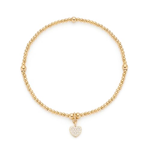 JEWELS BY LEONARDO Armband Ciao Noemi • elastische Armkette aus goldfarbenem Edelstahl • kleiner Herzanhänger besetzt mit kleinen Zirkoniasteinchen • 19,5 cm Länge • Schmuck Geschenk Damen • 025735 von JEWELS BY LEONARDO