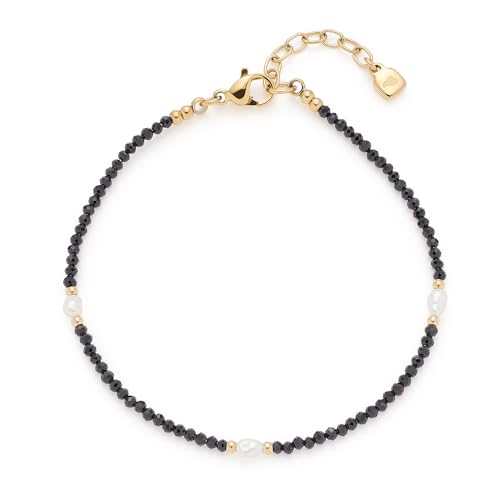 JEWELS BY LEONARDO Armband Ciao Nola • Arm-Schmuck aus goldfarbenem Edelstahl • schwarzen Glasschliffperlen druchbrochen von weißen Imitationsperlen • 18,5-21 cm Länge • Schmuck Geschenk • 025724 von JEWELS BY LEONARDO