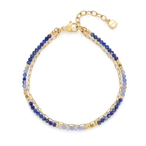 JEWELS BY LEONARDO Armband Ciao Rose • doppelreihiger Arm-Schmuck aus goldfarbenem Edelstahl • blaue kleine Steinperlen und feine Paperclip-Kette • 18-20,5 cm Länge • Schmuck Geschenk Damen • 025730 von JEWELS BY LEONARDO