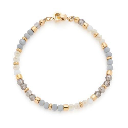JEWELS BY LEONARDO Armband Clip & Mix Bernie • Arm-Schmuck aus goldfarbenem Edelstahl • Glasschliffperlen in Weiß- und Grautönen • 19 cm Länge • Schmuck Geschenk für Frauen • 025574 von JEWELS BY LEONARDO