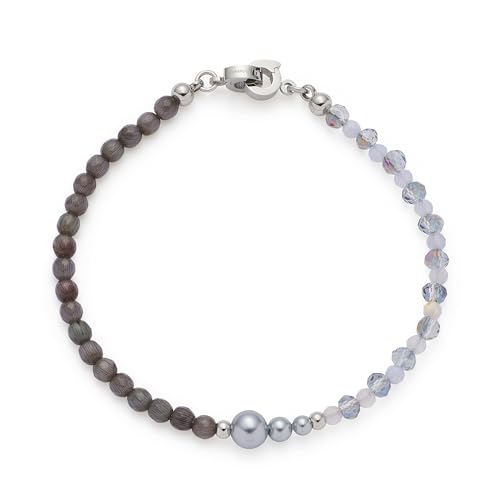JEWELS BY LEONARDO Armband Clip & Mix Manon • Arm-Schmuck aus silberfarbenem Edelstahl • grau-blaue Glasperlen und dunkelblaue Perlen aus Catseye • 19 cm Länge • Schmuck Geschenk für Frauen • 025566 von JEWELS BY LEONARDO