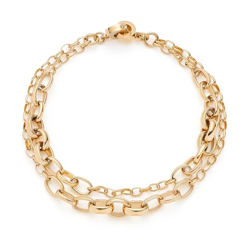 JEWELS BY LEONARDO Armband Clip & Mix Suzanne • doppelreihiger Arm-Schmuck aus goldfarbenem Edelstahl • zwei unterschiedlich große Kettenglieder • 19,5 cm Länge • Schmuck Geschenk für Frauen • 025595 von JEWELS BY LEONARDO