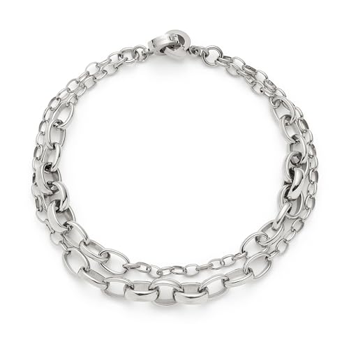 JEWELS BY LEONARDO Armband Clip & Mix Suzanne • doppelreihiger Arm-Schmuck aus silberfarbenem Edelstahl • zwei unterschiedlich große Kettenglieder • 19,5 cm Länge • Schmuck Geschenk Frauen • 025583 von JEWELS BY LEONARDO