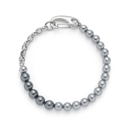 JEWELS BY LEONARDO Armband Dominique • Arm-Schmuck aus silberfarbenem Edelstahl • opulenter Karabiner mit grauen Imitationsperlen • 19,5 cm Länge • Schmuck Geschenk für Frauen • 024899 von JEWELS BY LEONARDO