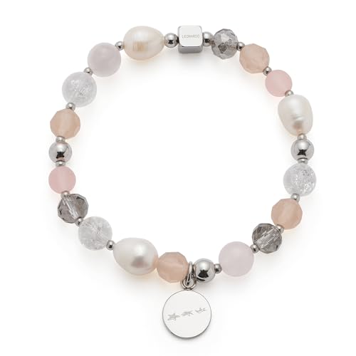 JEWELS BY LEONARDO Armband Hope • elastische Armkette aus silberfarbenem Edelstahl • Glas-, Achat- und Süßwasserperlen im Mix • 19,5 cm Länge • Schmuck Geschenk für Frauen • 025928 von JEWELS BY LEONARDO
