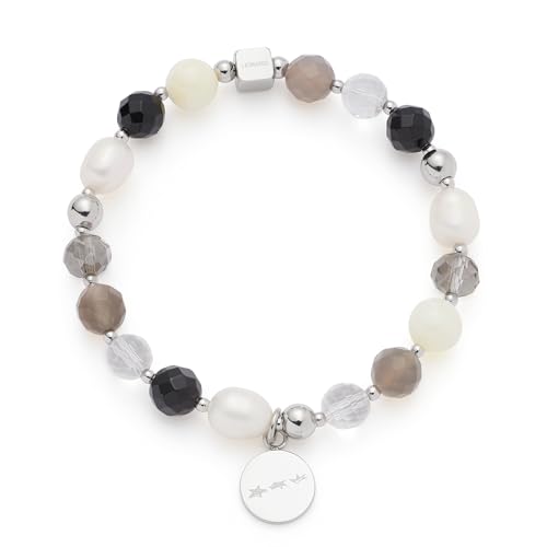 JEWELS BY LEONARDO Armband Hope • elastische Armkette aus silberfarbenem Edelstahl • Glas-, Achat- und Süßwasserperlen im Mix • 19,5 cm Länge • Schmuck Geschenk für Frauen • 025933 von JEWELS BY LEONARDO