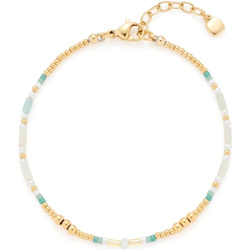JEWELS BY LEONARDO Armband Lilly • Arm-Kette aus goldfarbenem Edelstahl • Zarte Weiß- und Türkistöne • natürlich anmutenden Imitationsperlen • 18-21 cm Länge • Schmuck Geschenk für Frauen • 024985 von JEWELS BY LEONARDO