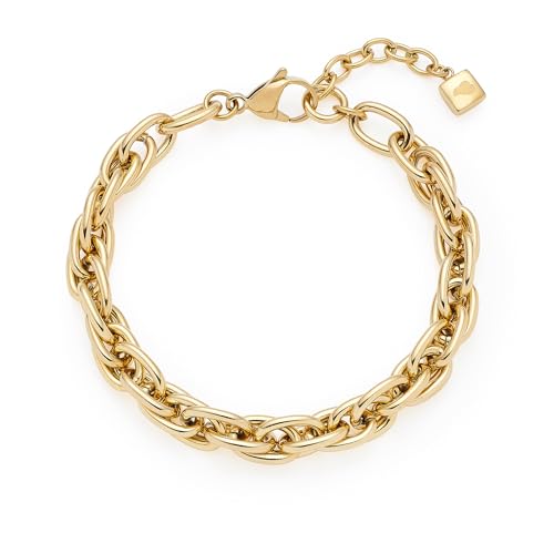 JEWELS BY LEONARDO Armband Sina • Arm-Schmuck aus goldfarbenem Edelstahl • ineinander verschlungene, dichte Kettenglieder • 19,5-22 cm Länge • Schmuck Geschenk für Frauen • 025386 von JEWELS BY LEONARDO