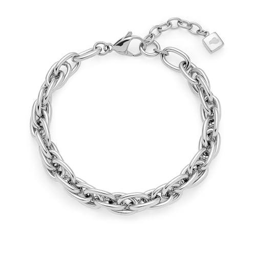 JEWELS BY LEONARDO Armband Sina • Arm-Schmuck aus silberfarbenem Edelstahl • ineinander verschlungene, dichte Kettenglieder • 19-21,5 cm Länge • Schmuck Geschenk für Frauen • 025385 von JEWELS BY LEONARDO