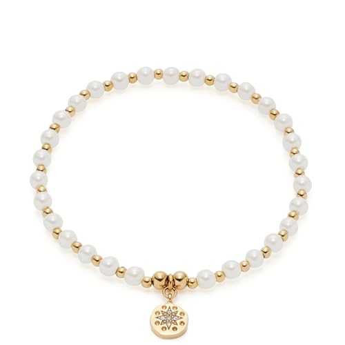 JEWELS BY LEONARDO Armband Ciao Pelena • Arm-Kette aus goldfarbenem Edelstahl • aufgereihte Imitationsperlen und Edelstahl-Kügelchen im Wechsel • 19,5 cm Länge • Geschenk Schmuck Damen • 021178 von JEWELS BY LEONARDO