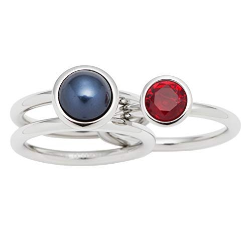 JEWELS BY LEONARDO Damen-Ring Generoso, Set aus 2 Ringen, Edelstahl mit schwarzer Imitationsperle und dunkelrotem Glasstein von JEWELS BY LEONARDO