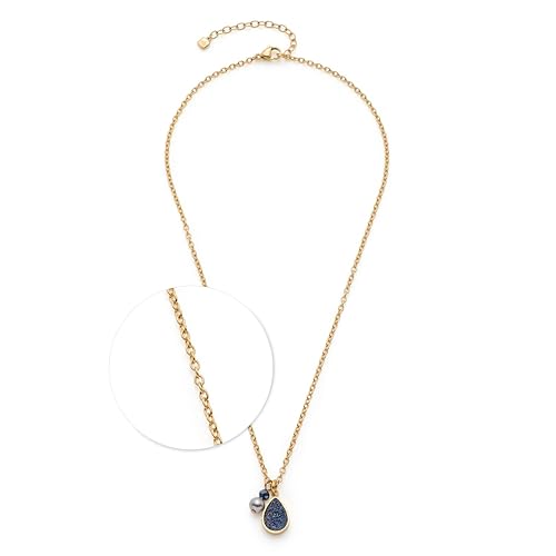 JEWELS BY LEONARDO Halskette Aline • feine Weitanker-Kette aus goldfarbenem Edelstahl • dunkelblauer, fropfenförmiger Achat-Anhänger • 45-50 cm Länge • Schmuck Geschenk für Frauen • 025359 von JEWELS BY LEONARDO