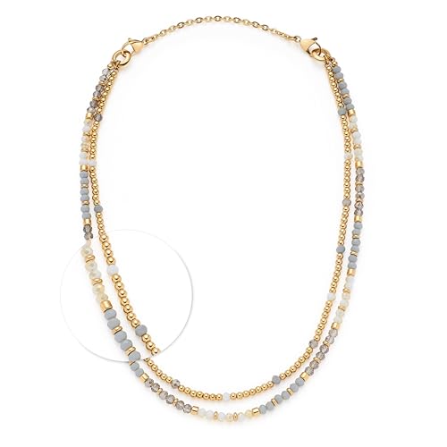 JEWELS BY LEONARDO Halskette Bernadette • Hals-Schmuck aus goldfarbenem Edelstahl • filigran Perlen in grau- und weißtönen • 50-82 cm Länge • Schmuck Geschenk für Frauen • 024809 von JEWELS BY LEONARDO