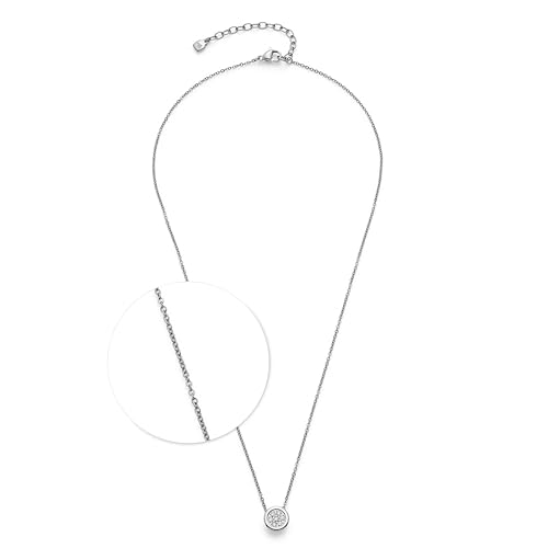 JEWELS BY LEONARDO Halskette Catherine • feine Anker-Kette aus silberfarbenem Edelstahl • runder Anhänger besetzt mit Zirkonia-Steinchen • 45-50 cm Länge • Schmuck Geschenk für Frauen • 025402 von JEWELS BY LEONARDO