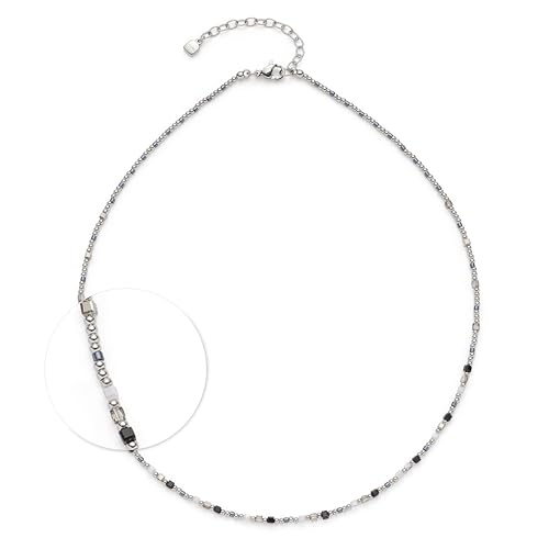JEWELS BY LEONARDO Halskette Ciao Lizo • Hals-Schmuck aus silberfarbenem Edelstahl • aufgereihte geometrische Perlen in Schwarz und Weiß • 42-47 cm Länge • Schmuck Geschenk für Frauen • 025731 von JEWELS BY LEONARDO