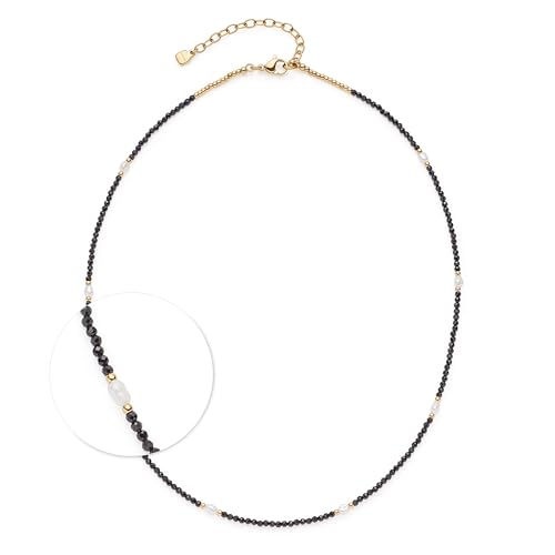 JEWELS BY LEONARDO Halskette Ciao Nola • Hals-Schmuck aus goldfarbenem Edelstahl • schwarzen Glasschliffperlen druchbrochen von weißen Perlen • 42-47 cm Länge • Schmuck Geschenk für Frauen • 025706 von JEWELS BY LEONARDO