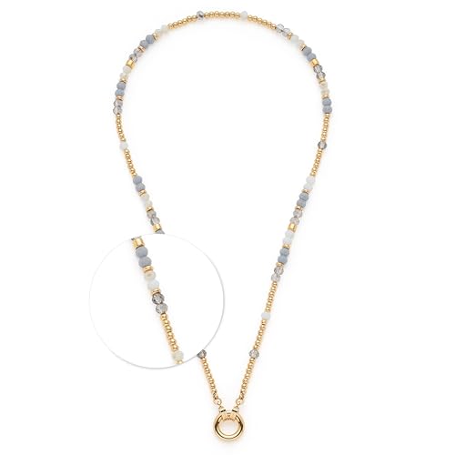 JEWELS BY LEONARDO Halskette Clip & Mix Bernie • Hals-Schmuck aus goldfarbenem Edelstahl • Glasschliffperlen in Weiß- und Grautönen • 42-43,3 cm Länge • Schmuck Geschenk für Frauen • 025573 von JEWELS BY LEONARDO