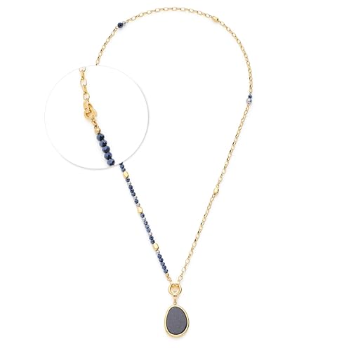 JEWELS BY LEONARDO Halskette Clip & Mix Charlene • 3 tlg. Set aus goldfarbenem Edelstahl • Kette 50 cm • Armband 19 cm • Anhänger 4 cm • Glas, Perle & Blaufluss • Schmuck Geschenk für Frauen • 025598 von JEWELS BY LEONARDO