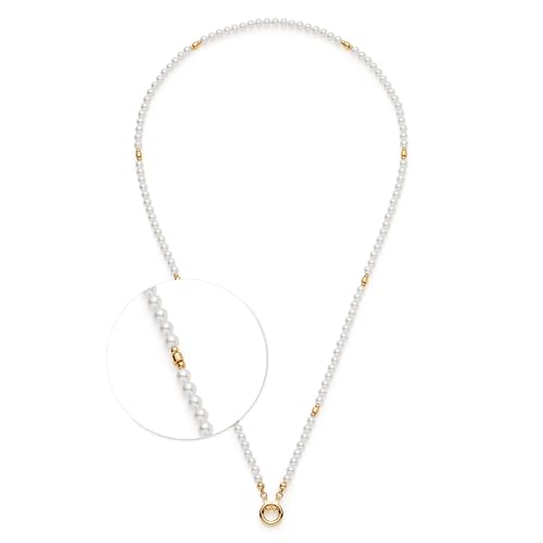 JEWELS BY LEONARDO Halskette Clip & Mix Christa • Hals-Schmuck aus goldfarbenem Edelstahl • weiße Imitationsperlen mit Goldelementen • 70-71,3 cm Länge • Schmuck Geschenk für Frauen • 025567 von JEWELS BY LEONARDO