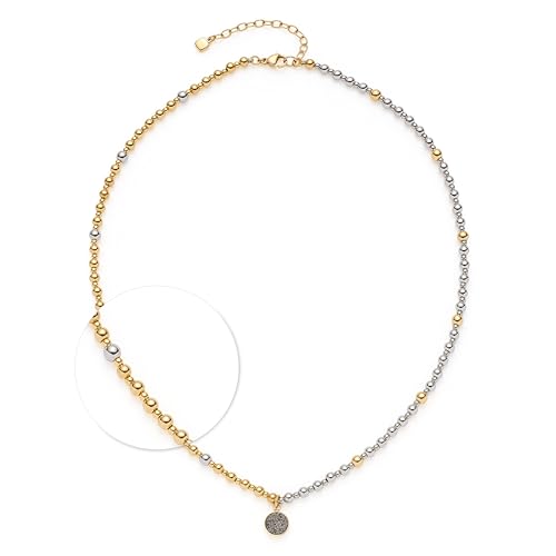 JEWELS BY LEONARDO Halskette Elaine • Hals-Schmuck aus bicolorfarbenem Edelstahl • silber- und goldfarbene Edelstahlperlen • Anhäger aus Achat • 45-50 cm Länge • Schmuck Geschenk für Frauen • 025219 von JEWELS BY LEONARDO