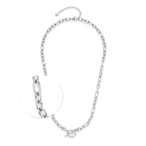 JEWELS BY LEONARDO Halskette Elisabeth • kurze Anker-Kette aus silberfarbenem Edelstahl • unterschiedlich geformte Ketten-Glieder • 45-50 cm Länge • Schmuck Geschenk für Frauen • 024847 von JEWELS BY LEONARDO