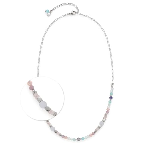 JEWELS BY LEONARDO Halskette Randy • kurze Paperclip-Kette aus silberfarbenem Edelstahl • Perlen in verschiedenen Formen und Pastelltönen • 45-50 cm Länge • Schmuck Geschenk für Frauen • 024797 von JEWELS BY LEONARDO