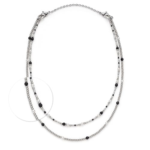 JEWELS BY LEONARDO Halskette Sabine • Hals-Schmuck aus silberfarbenem Edelstahl • silberne Elemente mit Perlen in schwarz-weiß • 50-82 cm Länge • Schmuck Geschenk für Frauen • 024912 von JEWELS BY LEONARDO