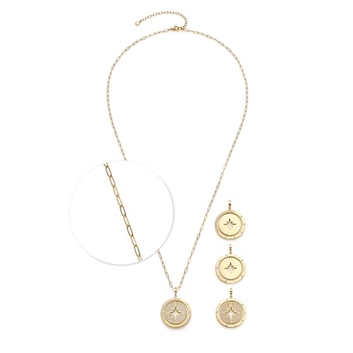 JEWELS BY LEONARDO Halskette X-Mas Special Starlight • Paperclip-Kette aus goldfarbenem Edelstahl • drehbarer Anhänger mit Zirkonia-Steinchen • 70-77 cm Länge • Schmuck Geschenk für Frauen • 025552 von JEWELS BY LEONARDO