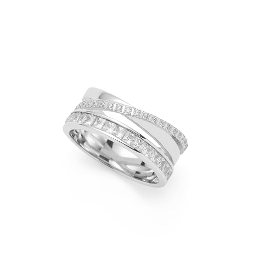 JEWELS BY LEONARDO Ring Sarah • Puzzel-Ring aus silberfarbenem Edelstahl • querende Stränge besetzt mit quadratischen Zirkonia-Steinchen • Gr. 17 (53) • Schmuck Geschenk für Frauen • 025427 von JEWELS BY LEONARDO